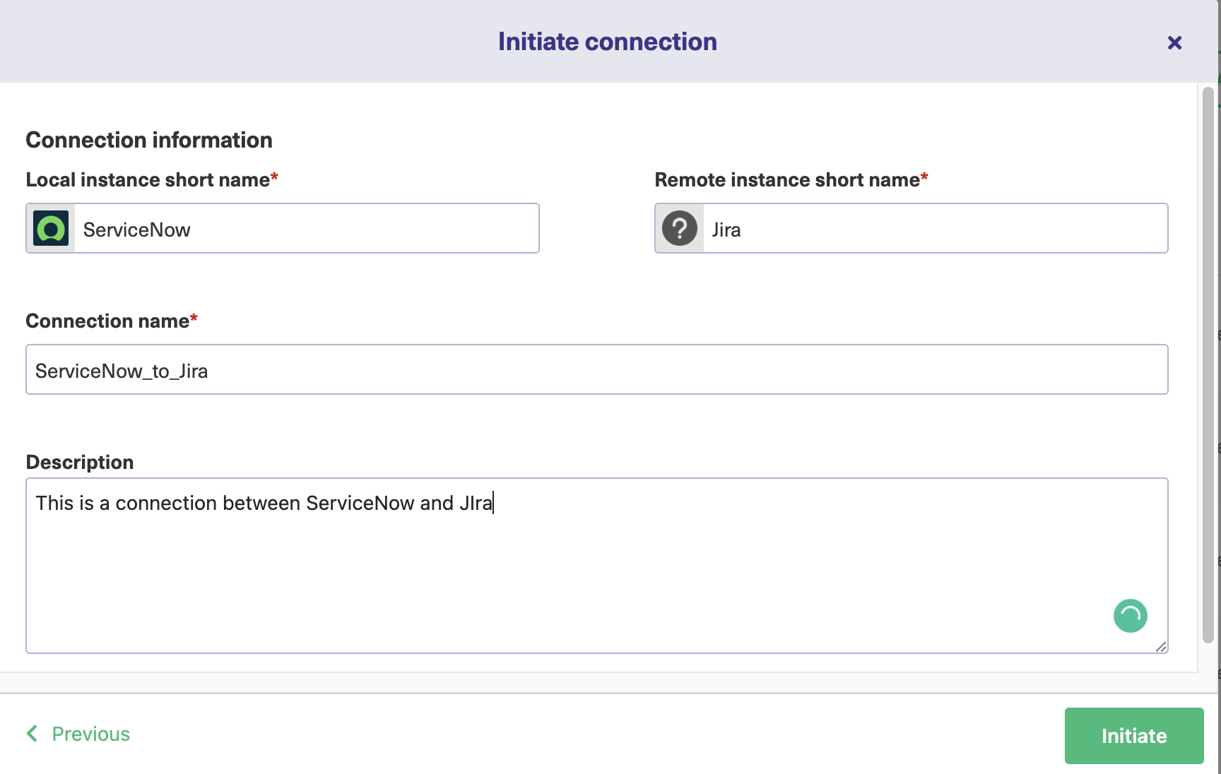 Initiate a Jira ServiceNow connection