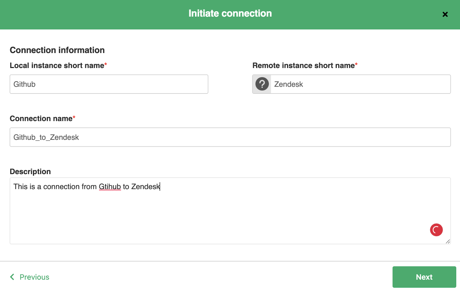 initiate zendesk to GitHub connection 