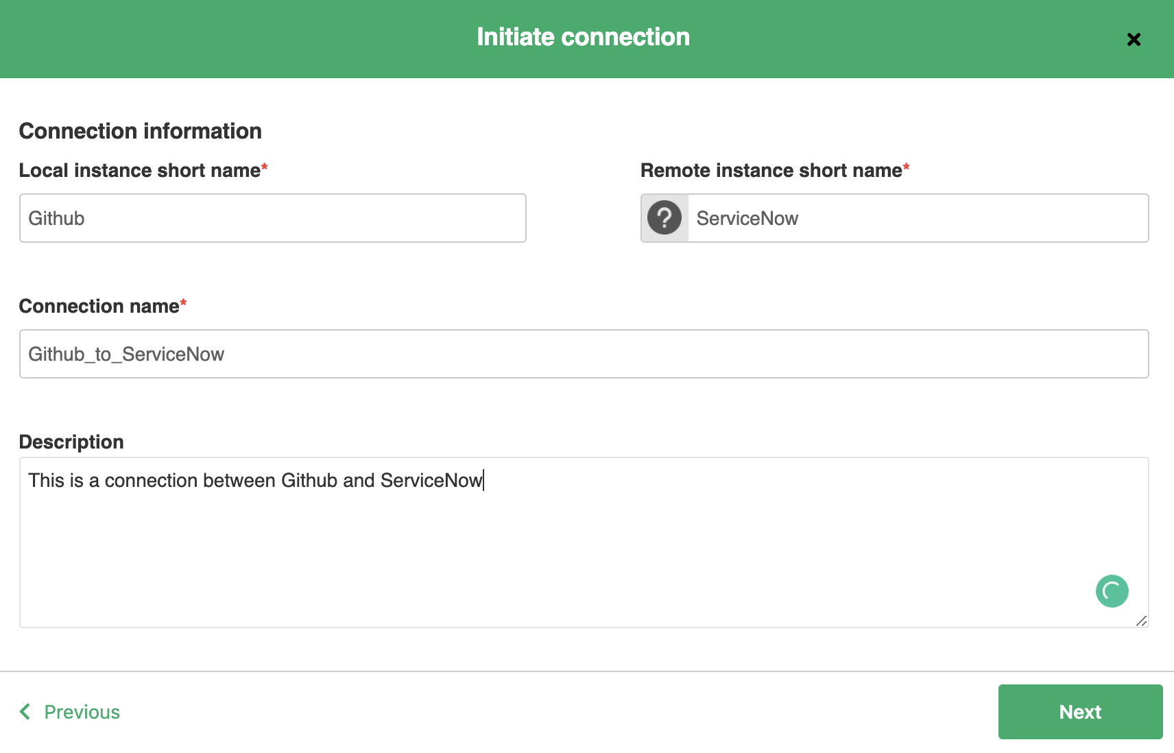 Initiate connection from Github to ServiceNow