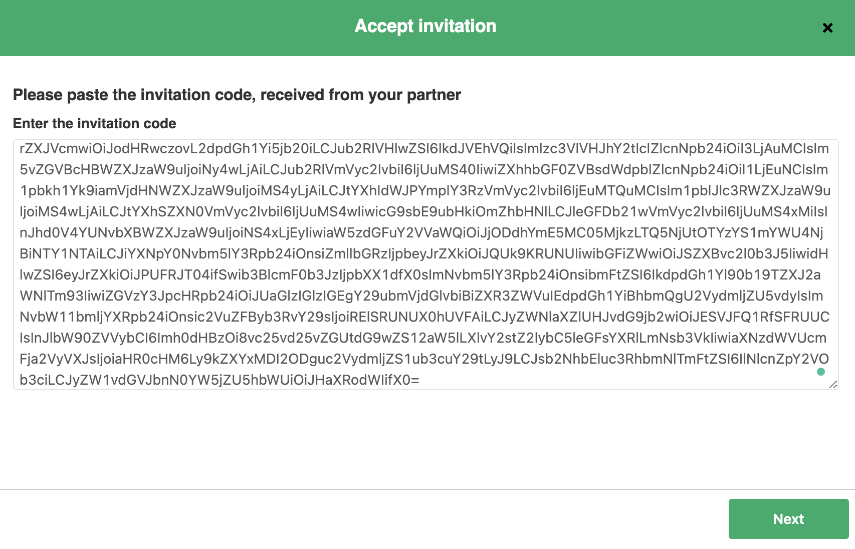 Paste the invitation code in ServiceNow