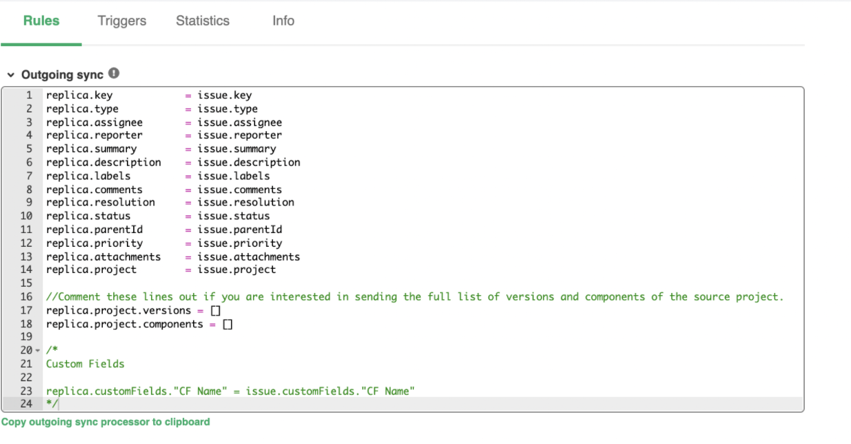 Outgoing sync rules in Jira