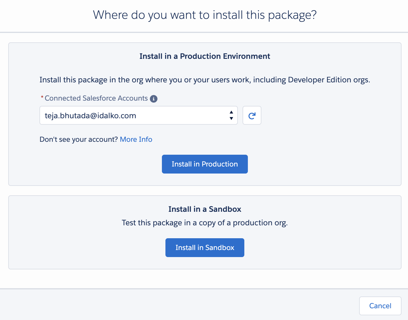 Choose installation package for Exalate on Salesforce