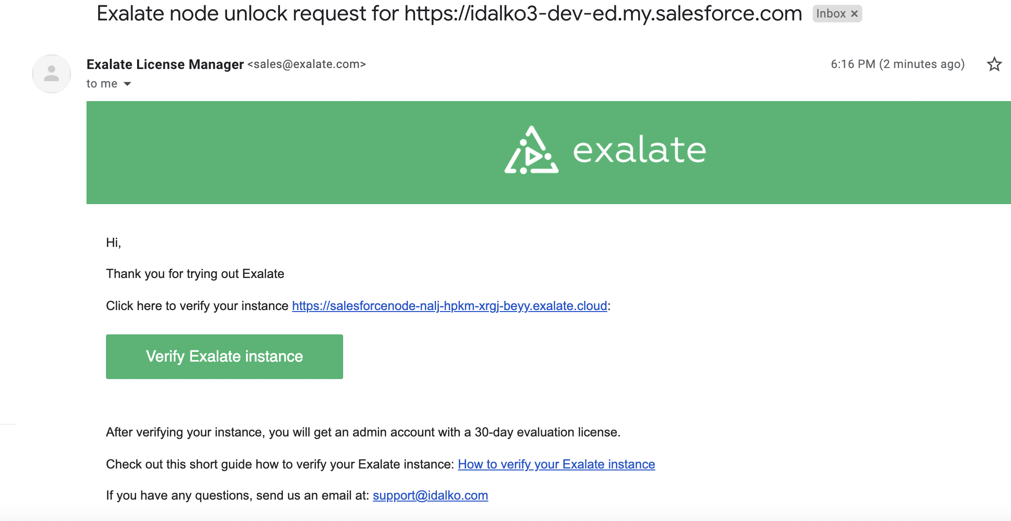 Verify Exalate instance on Salesforce