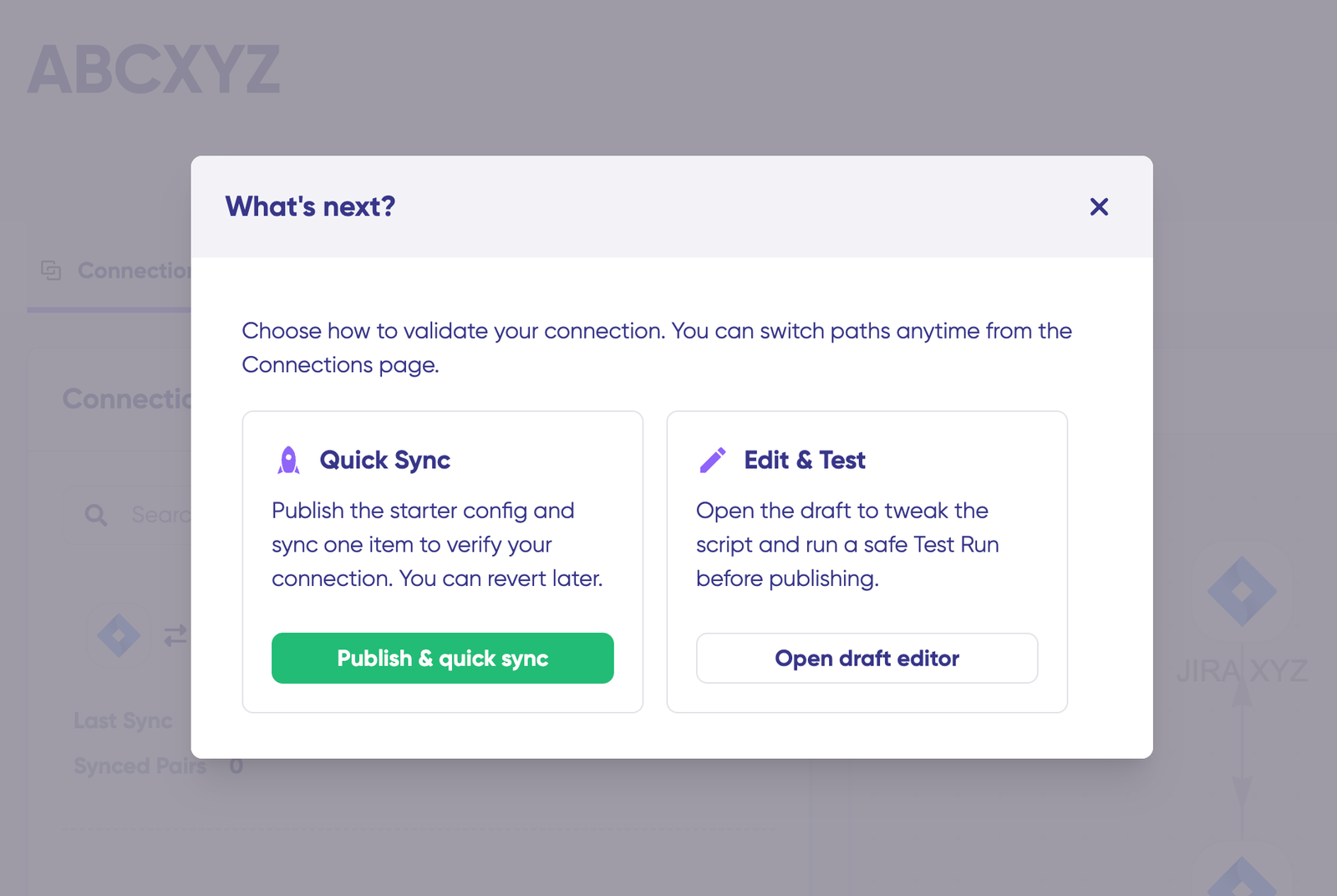 quick sync and edit test screen for exalate