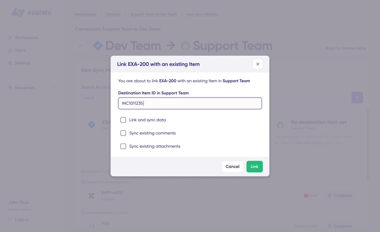 link existing work item with an existing item