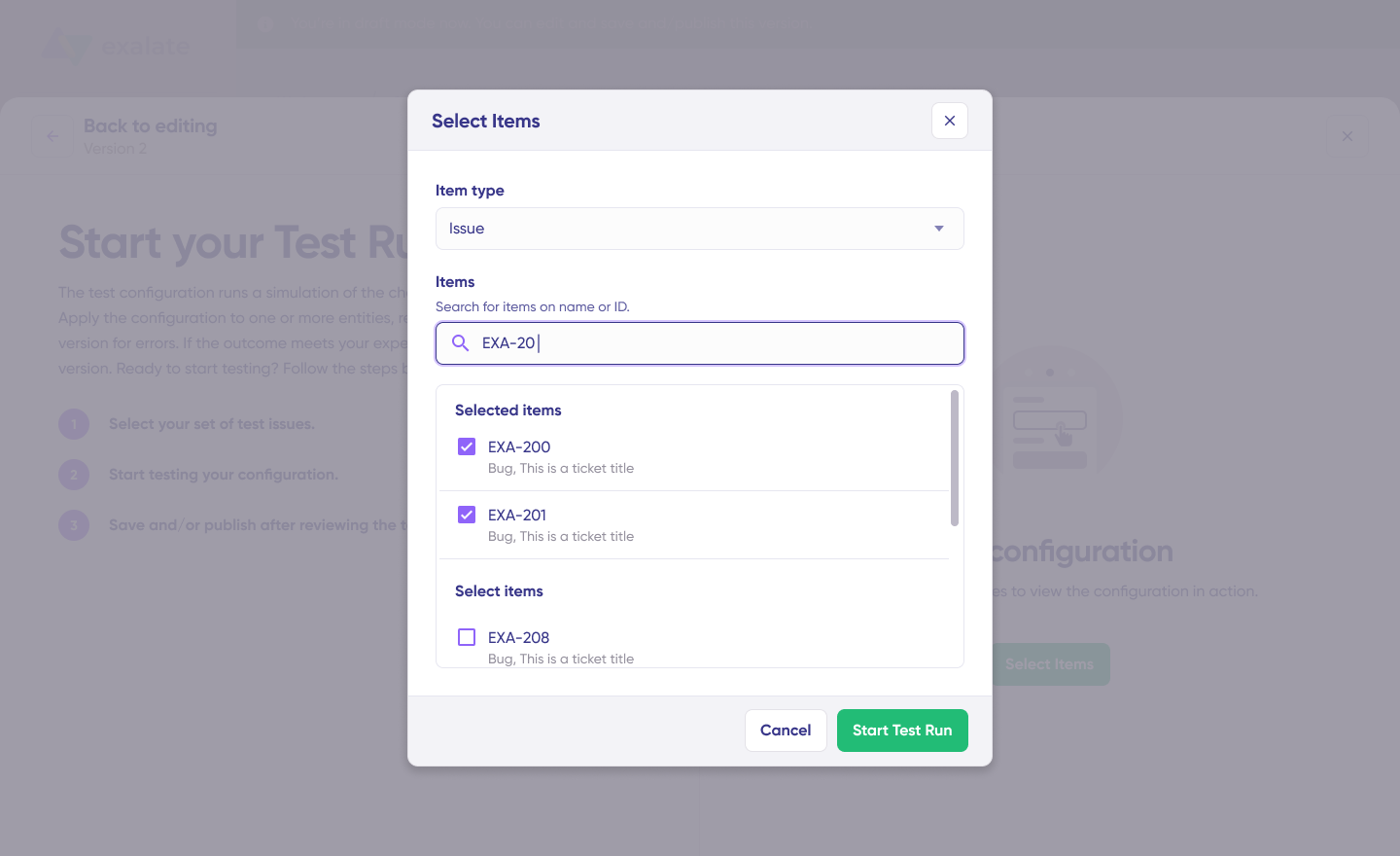 select items to test run